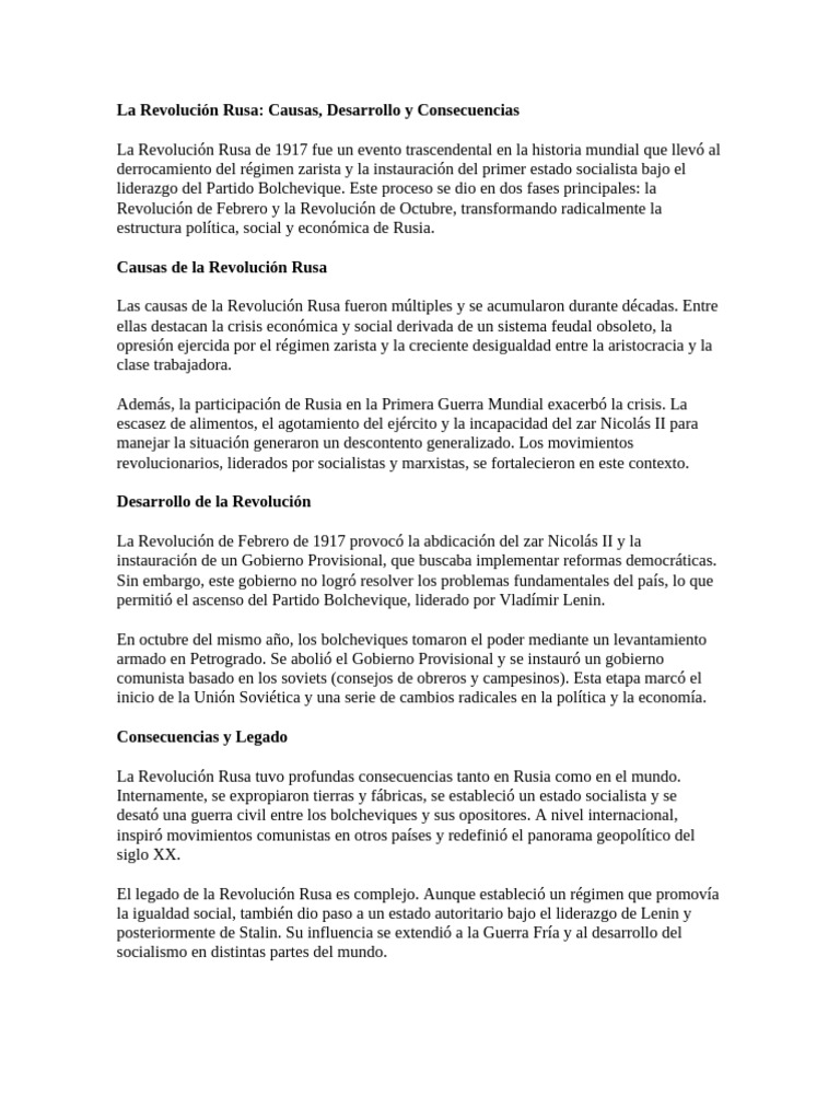 Causas y Consecuencias de la Revolución Rusa | PDF | revolución rusa ...
