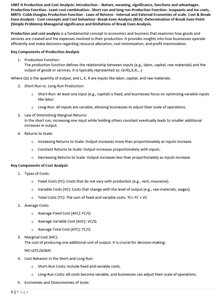 Production and Cost Analysis Overview | PDF | Production Function ...