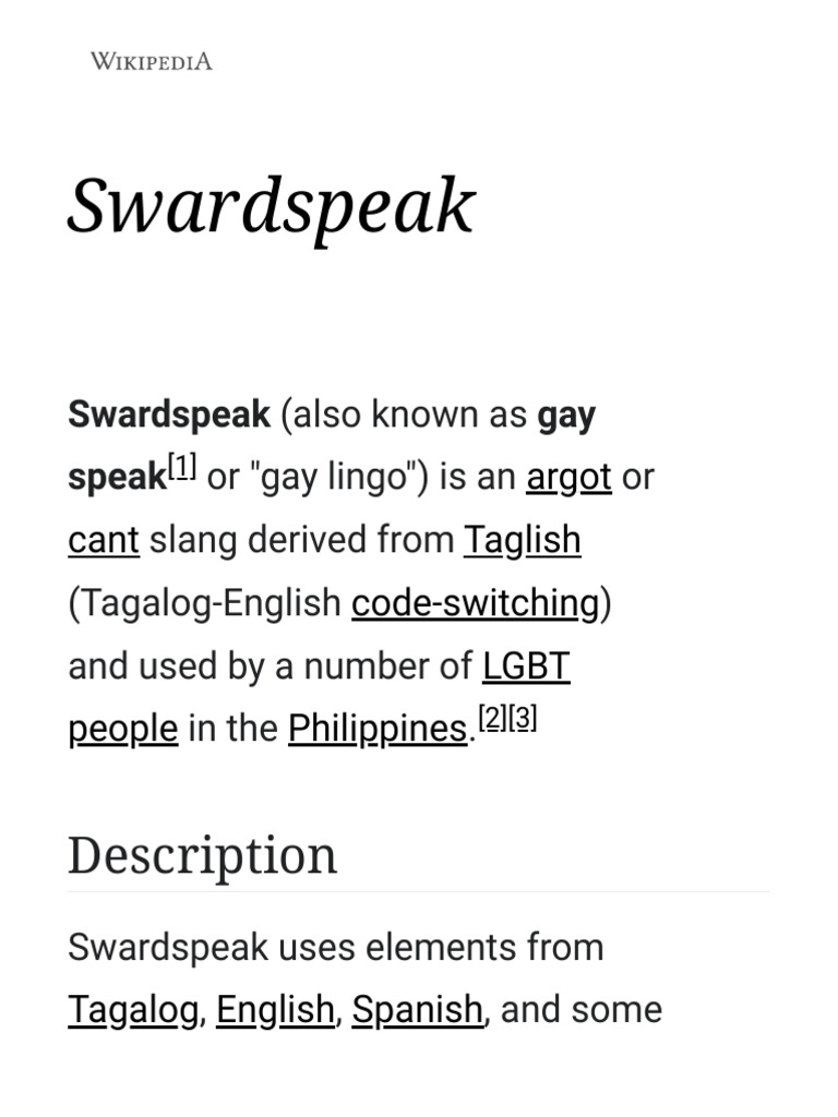 Understanding Swardspeak: Gay Lingo in PH | PDF | Linguistics | Human ...