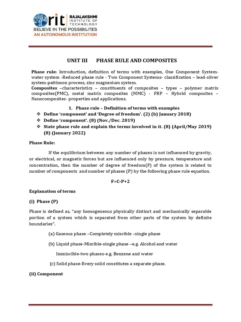 Unit III Phase Rule and Composites | PDF | Fibre Reinforced Plastic ...
