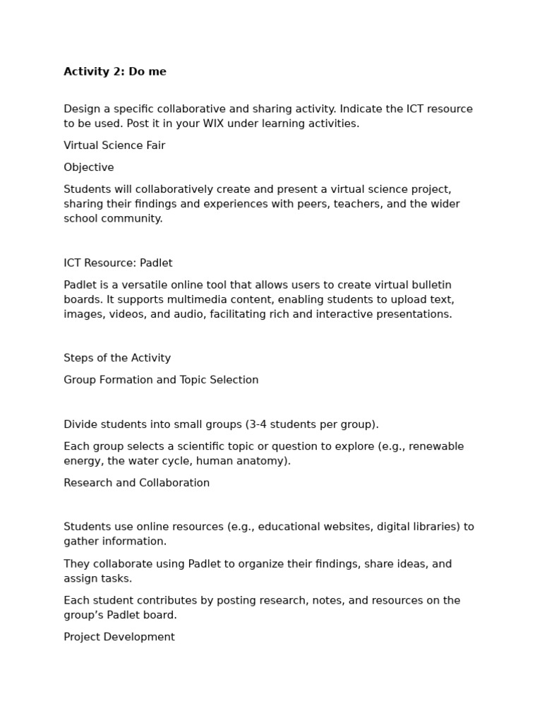 Specific Collaborative and Sharing Activity | PDF