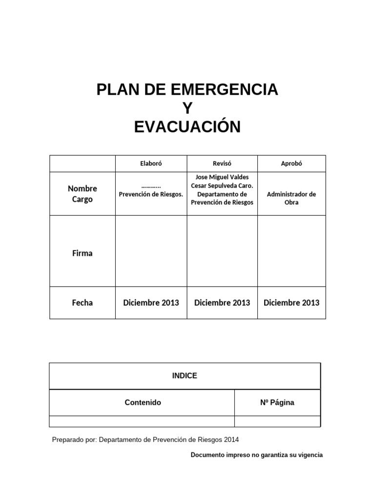 Plan de Emergencia y Evacuación para Obras | PDF | Seguridad y salud ...