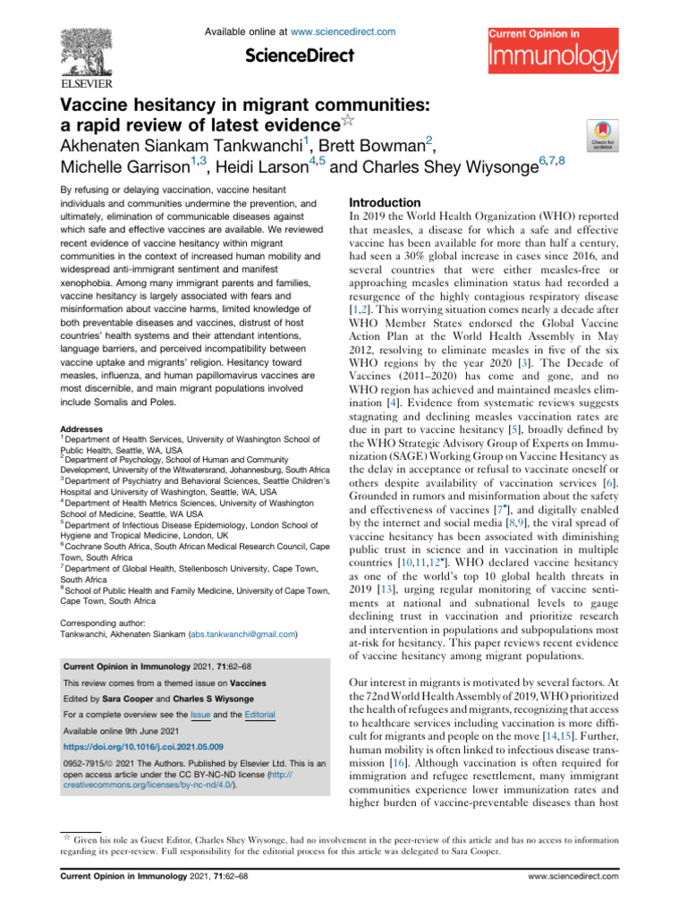 Vaccine Hesitancy in Migrant Communities | PDF | Cervical Cancer | Vaccines