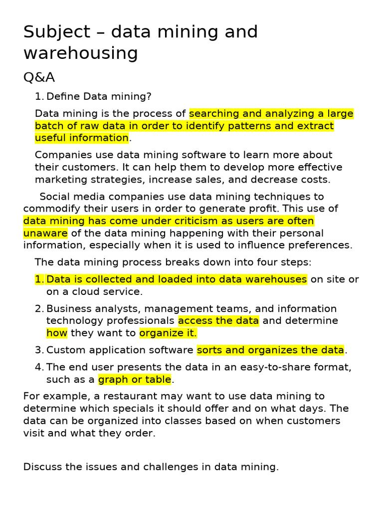 Data Mining and Warehousing Explained | PDF | Data Mining | Data Warehouse