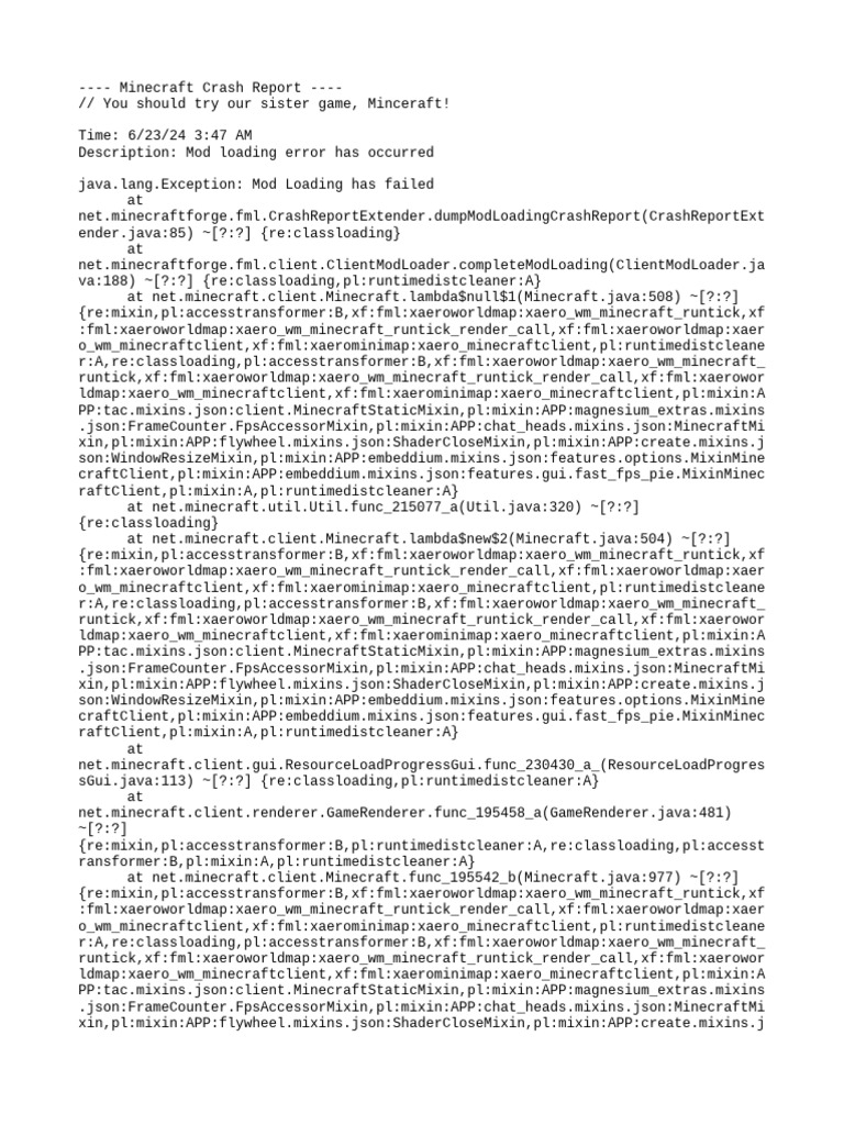 Minecraft Mod Loading Error Report | PDF