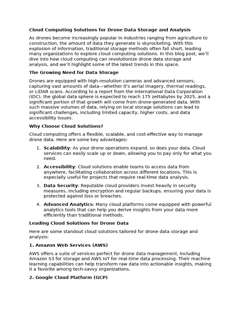 Cloud Computing Solutions For Drone Data Storage and Analysis | PDF ...