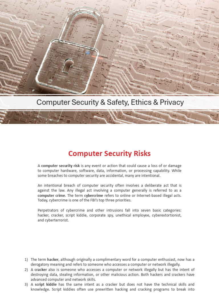 Computer Security & Safety, Ethics & Privacy | PDF | Security Hacker ...