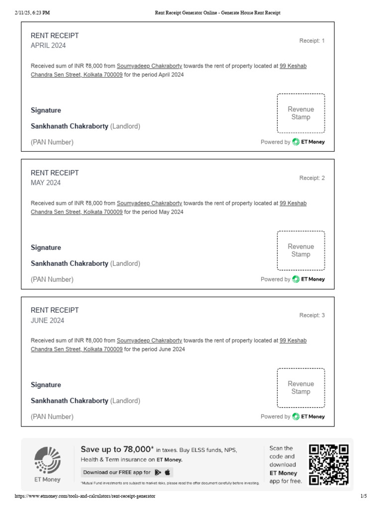 Rent Receipt Generator Online - Generate House Rent Receipt | PDF | Renting