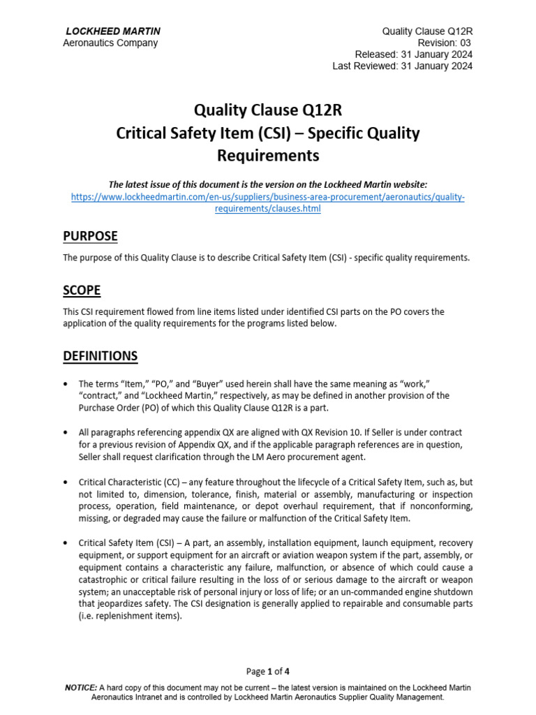 q12r - Rev3 Critical Safety Item (CSI) - Specific Quality Requirements ...