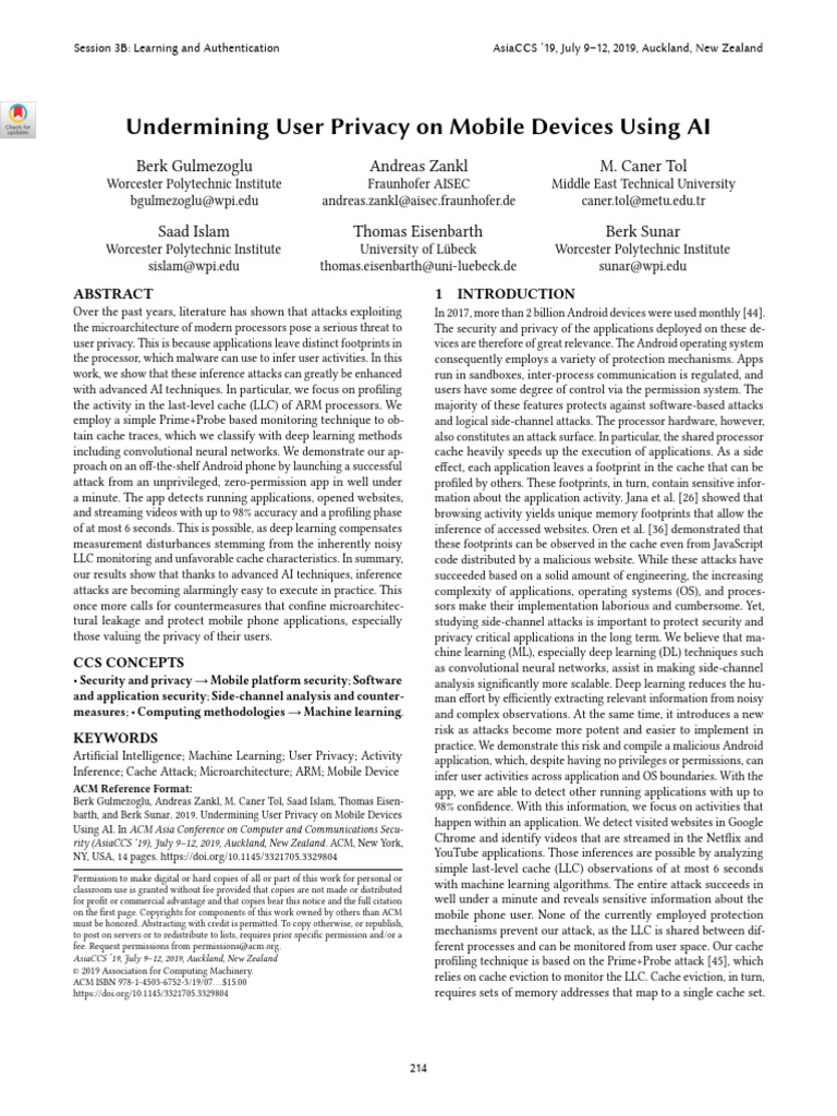 Undermining User Privacy On Mobile Devices Usig AI | PDF | Cpu Cache ...