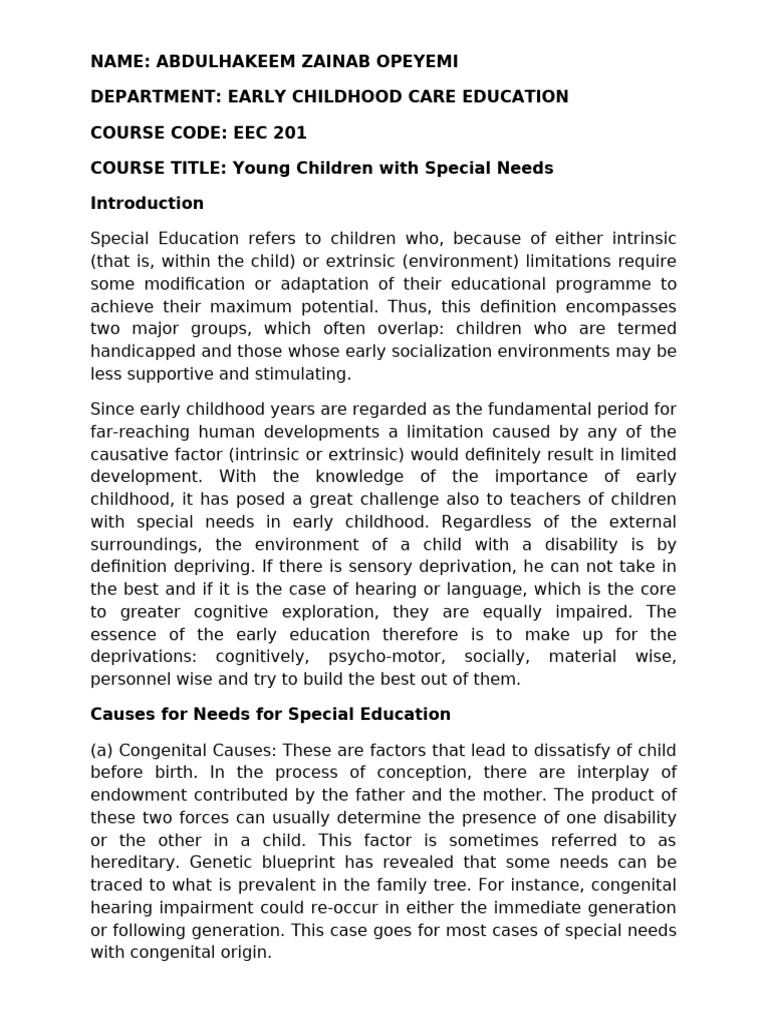 Abdulhakeem Zainab Assignment | PDF | Special Education | Learning