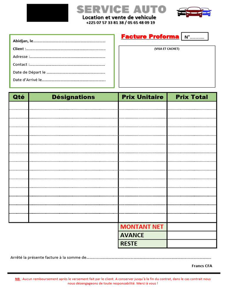 Facture Proforma Location Voiture | PDF