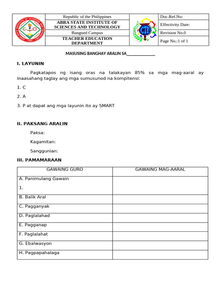 Banghay Aralin Format | PDF