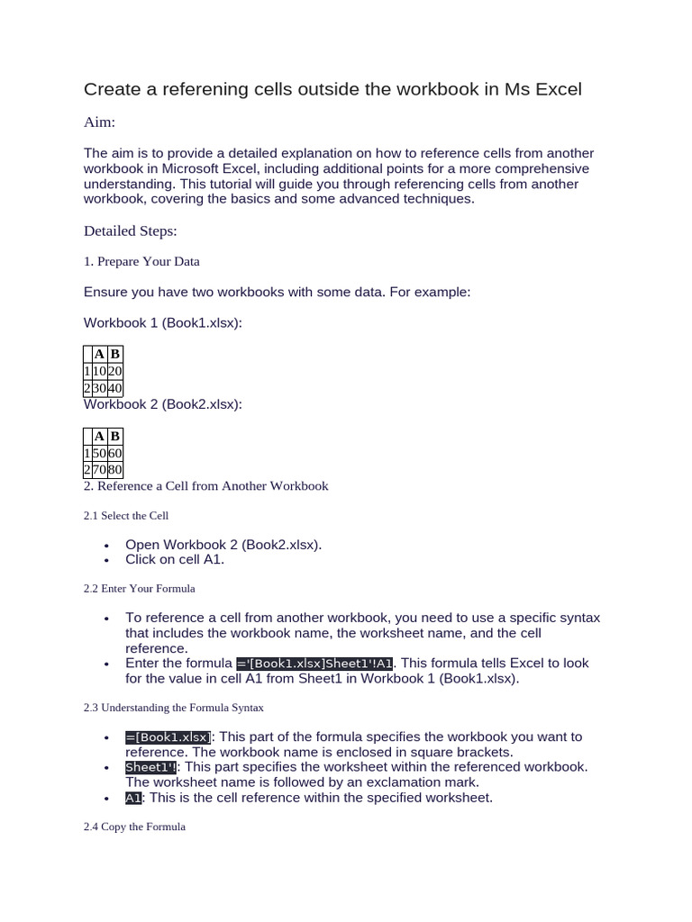 Excel Workbook Cell Referencing Guide | PDF | Microsoft Excel | Worksheet