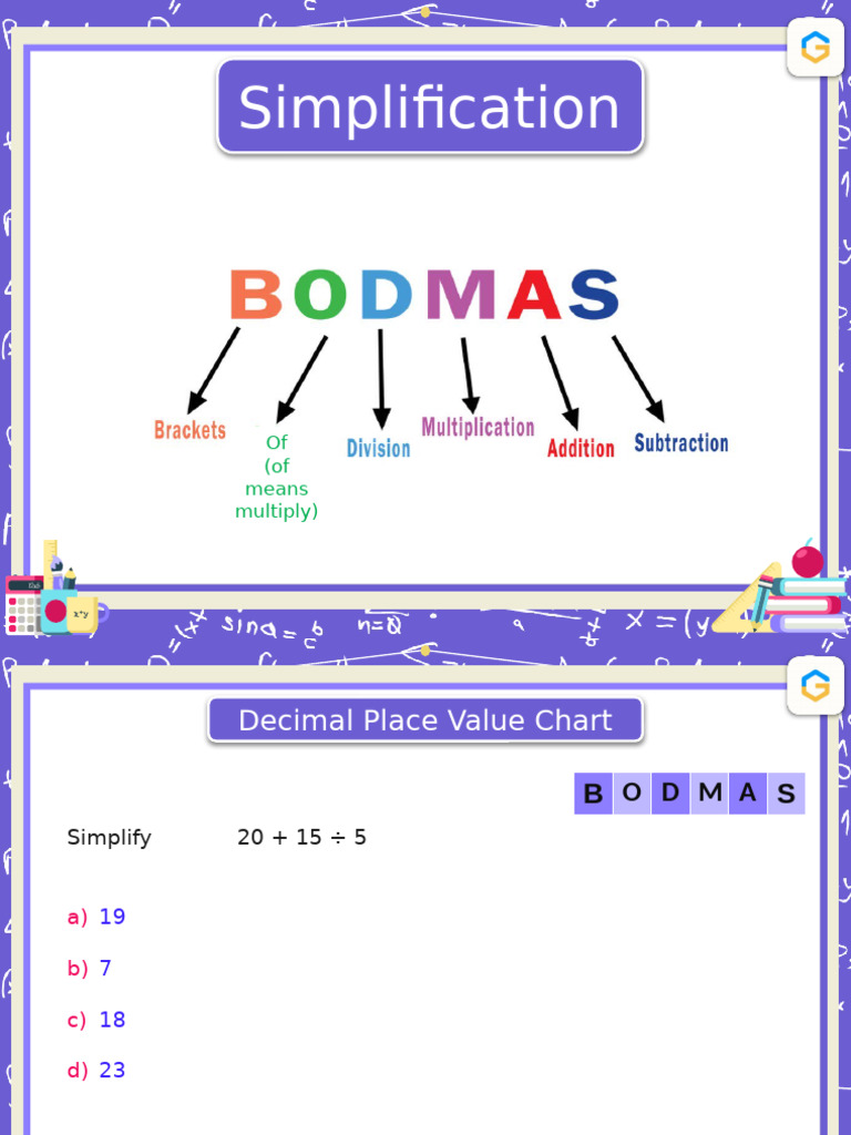 Class 5 Simplification Worksheet | PDF | Notation | Semiotics
