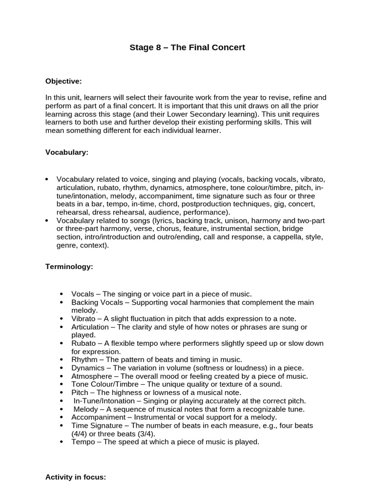 Vocal Skills for Final Concert Performance | PDF | Singing | Tempo