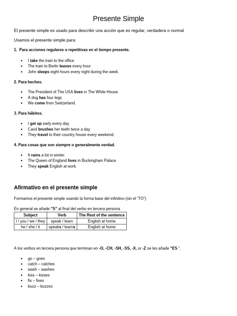 Guía del Presente Simple en Inglés | PDF | Grammar | Linguistics