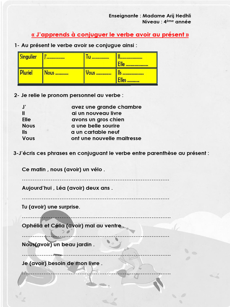 Conjugaison du verbe avoir au présent | PDF | Linguistique | Grammaire