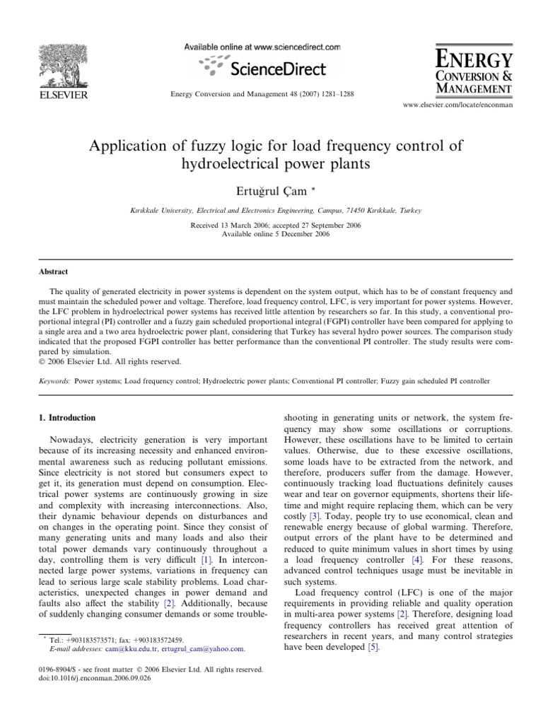 Application of Fuzzy Logic For Load Frequency Control of ...