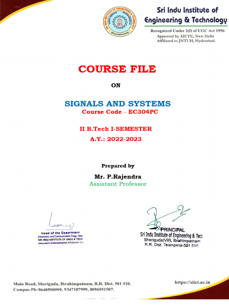 Signals and Systems Course File 2022 23 | PDF | Laplace Transform ...