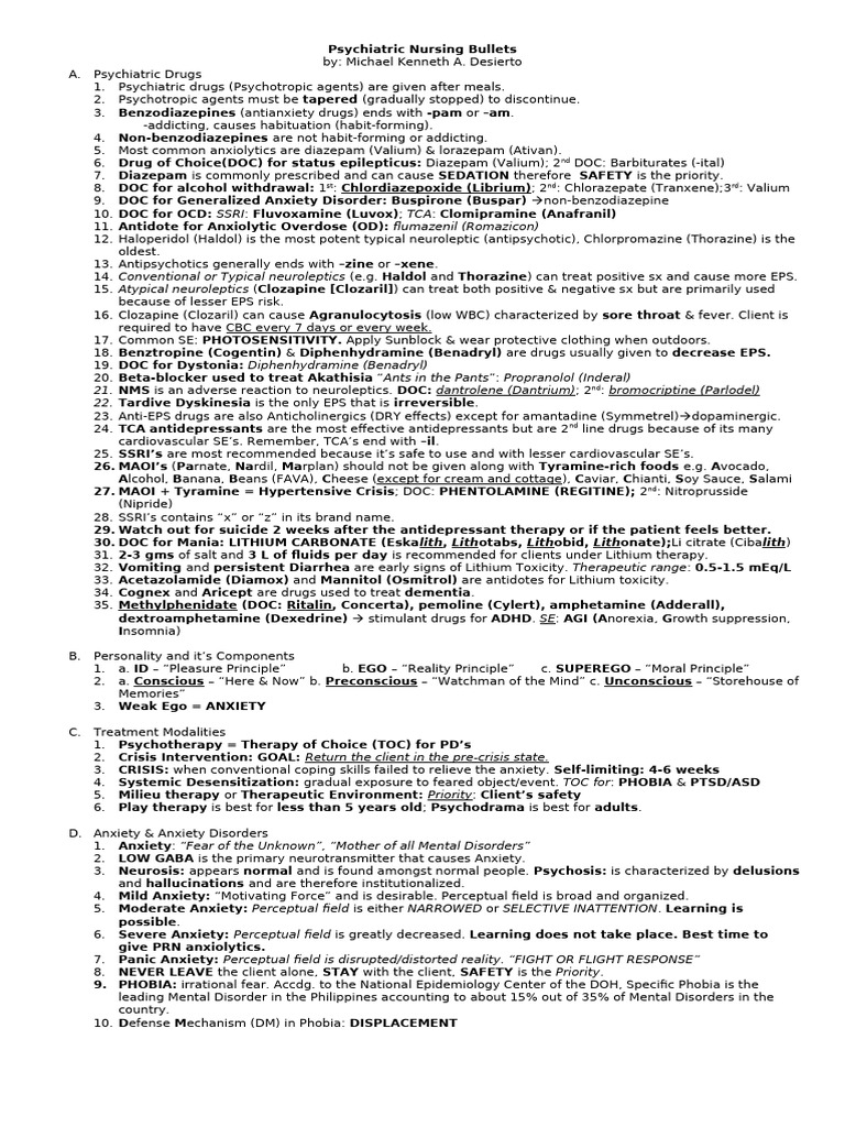 Psychiatric Nursing Essentials | PDF | Personality Disorder | Anxiety