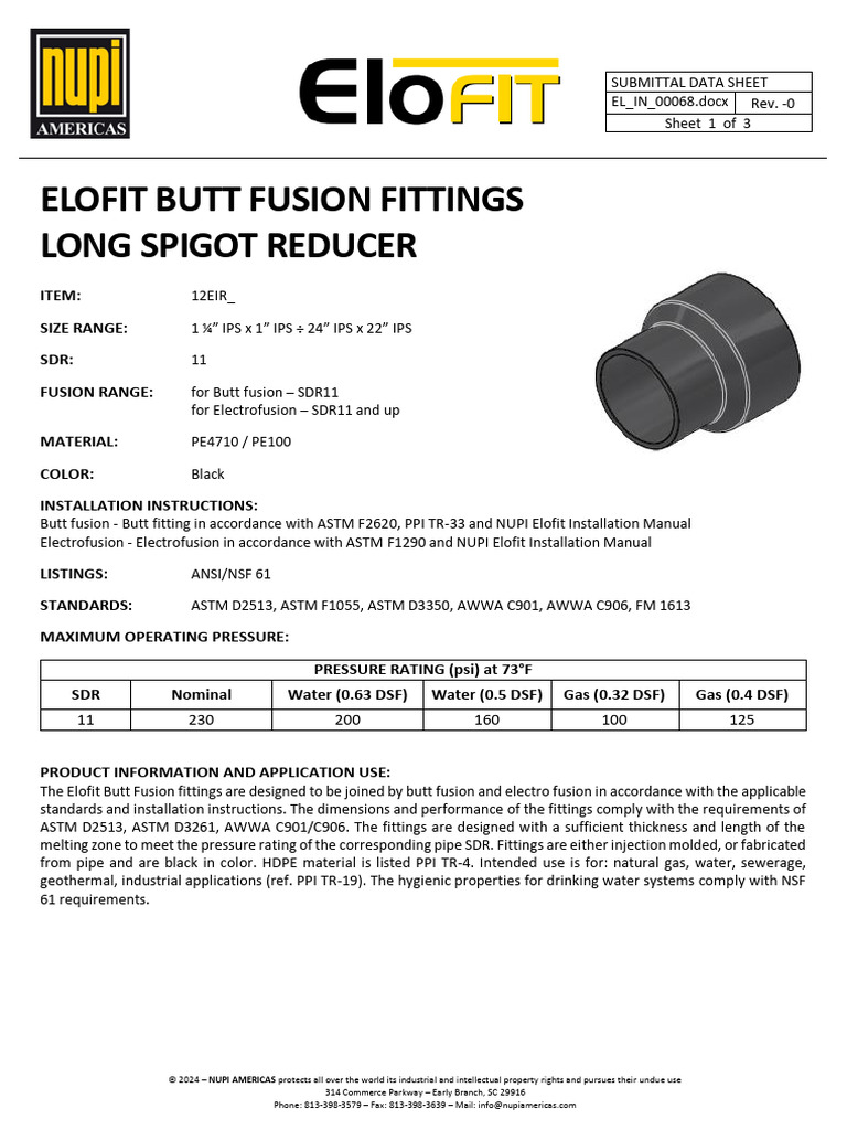 12EIR - Elofit BF Reducer IPS PE4710 SDR 11 | PDF | Pipe (Fluid ...