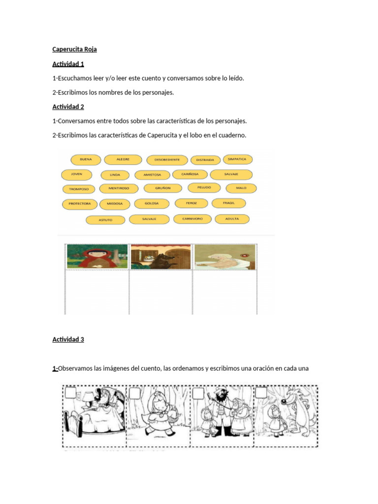 Actividades educativas sobre Caperucita Roja | PDF