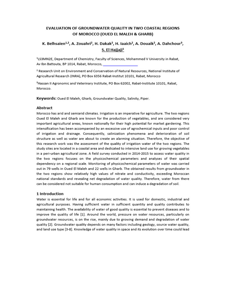 Evaluation of Groundwater Quality in Two Coastal Regions | PDF ...