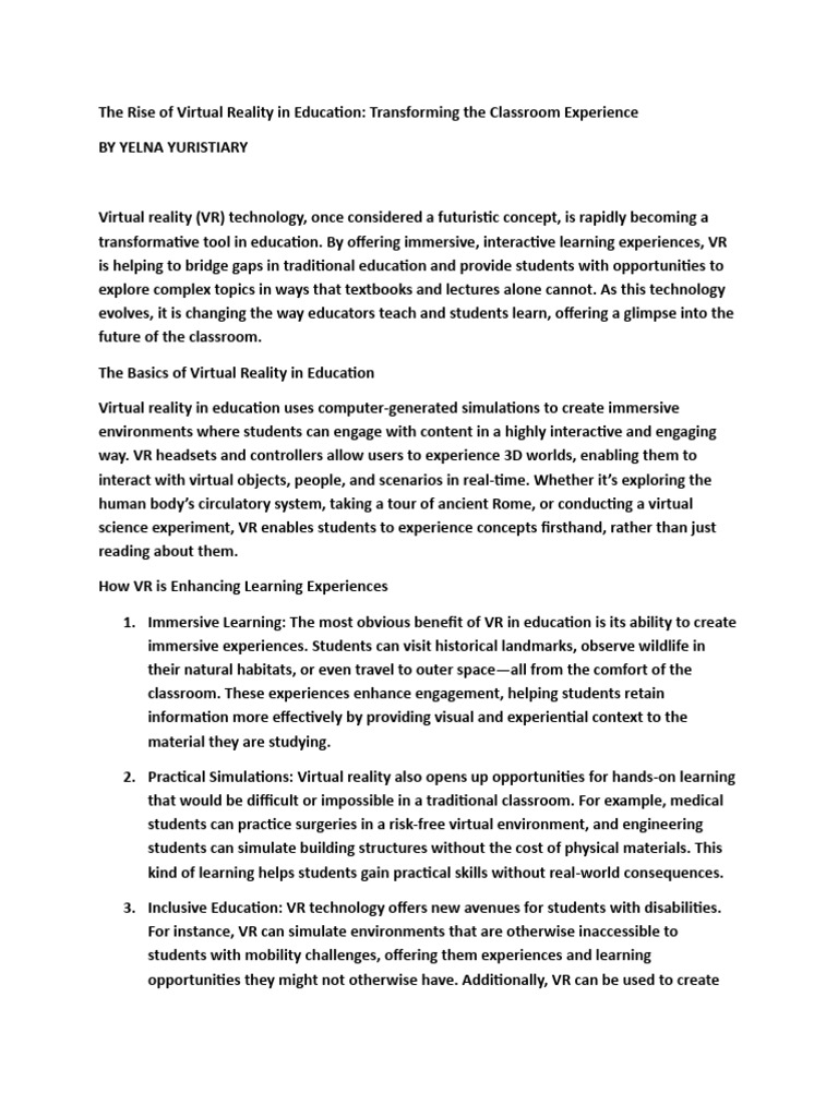 VR's Impact on Education Transformation | PDF | Virtual Reality ...