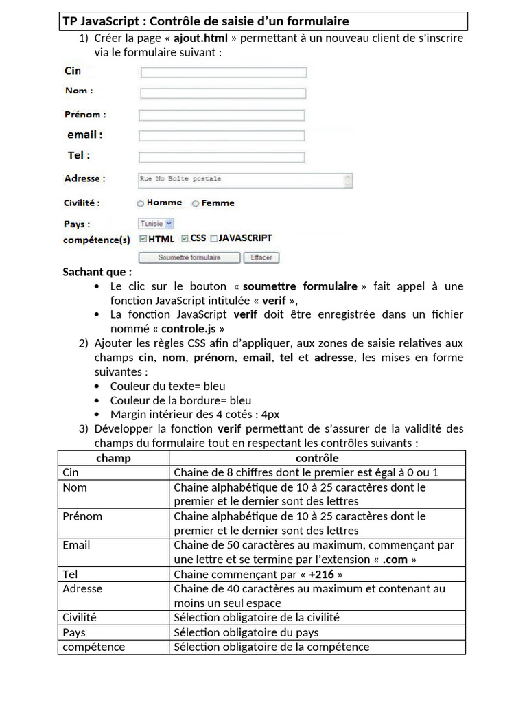 Contrôle de saisie formulaire JS | PDF