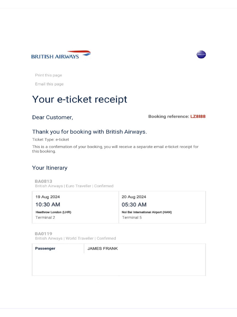 British Airways Flight Ticket | PDF