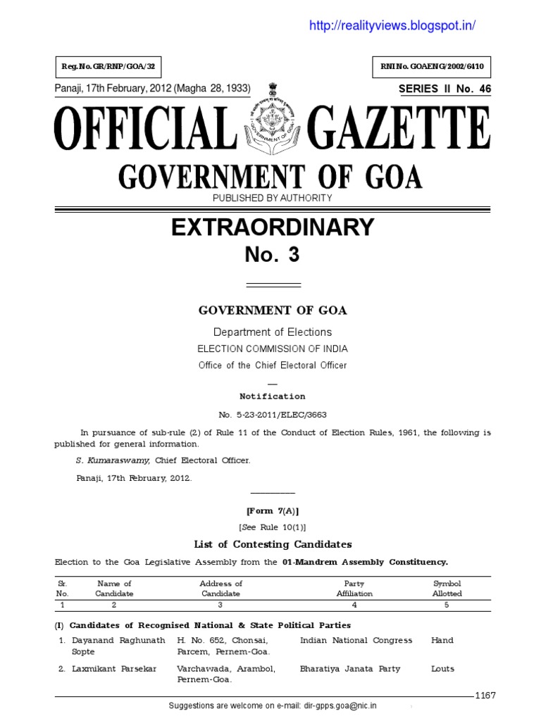 Goa Assembly Election Candidates 2012 | PDF