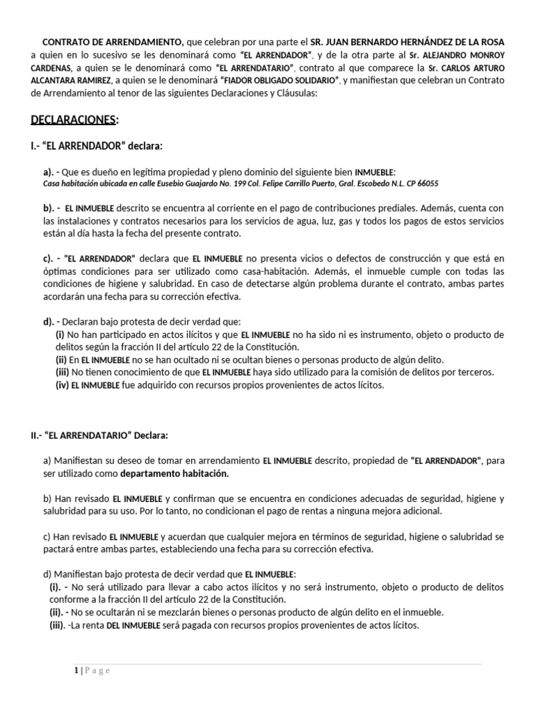 CONRATO DE ARRENDAMIENTO LOCAL 2 Sr. ALEREJANDRO MONROY CARDENAS | PDF ...