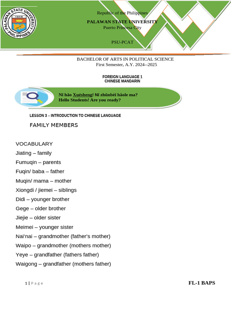 Introduction to Mandarin Family Terms | PDF | Chinese Language ...