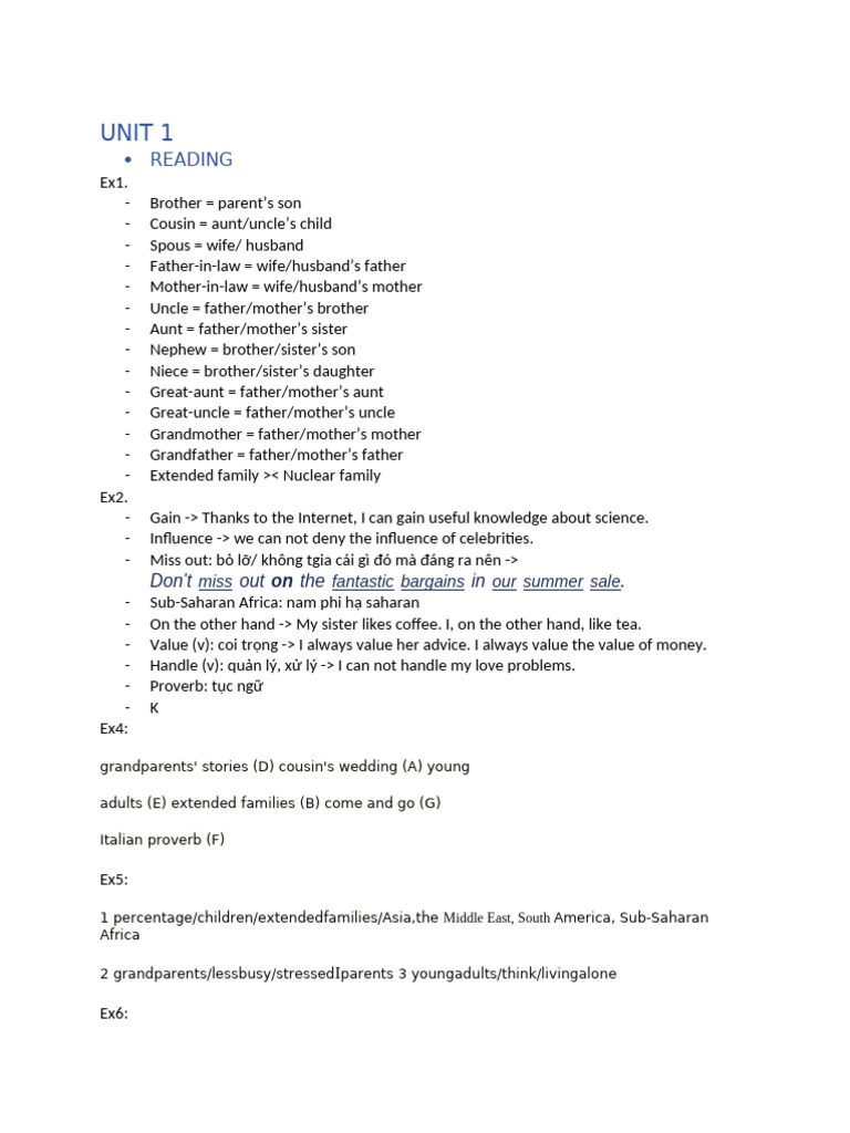 Family Vocabulary and Usage Guide | PDF