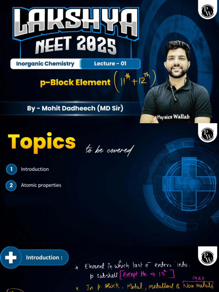 The P-Block Elements 01 - Class Notes - Lakshya NEET 2025 | PDF