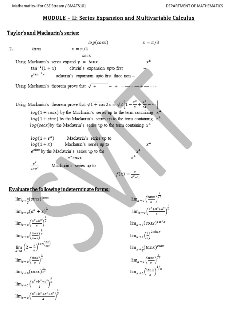 Module II - Series Expansion and Multivariable QB | PDF | Calculus ...