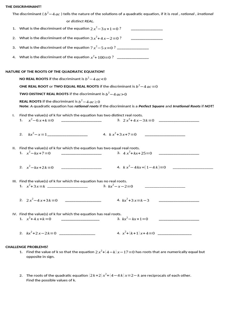 Understanding Quadratic Discriminants | PDF | Quadratic Equation ...