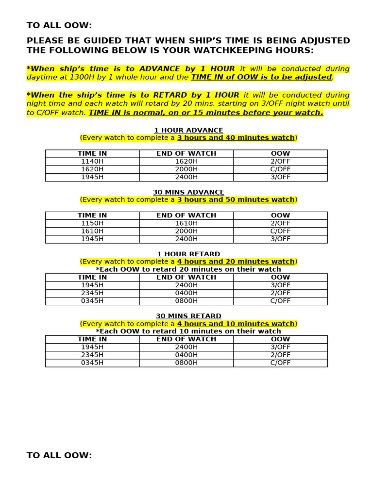Watchkeeping Hours Adjustment Guide | PDF | Shipping | Water Transport