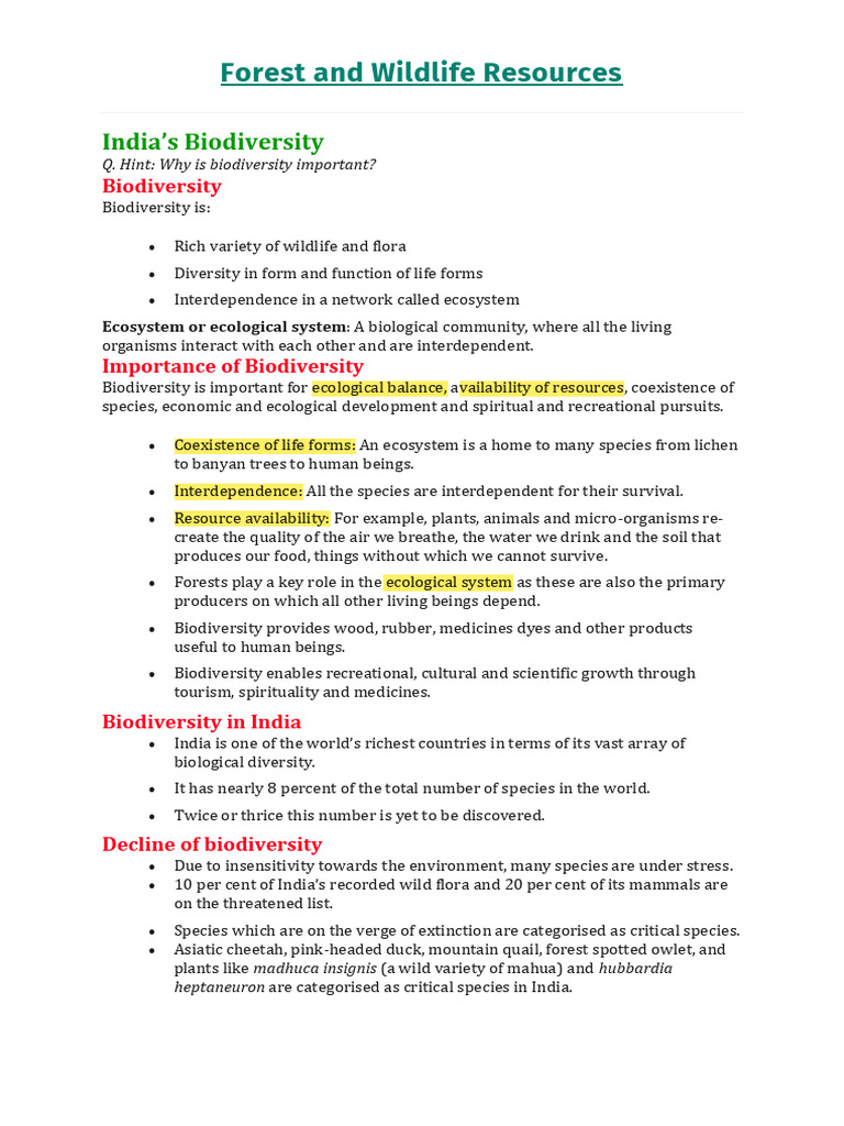 Critical Species in India's Biodiversity | PDF | Biodiversity | Habitat ...