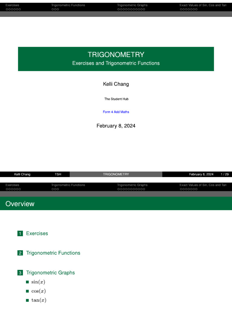 29 Trigonometry II (Exercises, Trig Functions and Graphs, Complementary ...