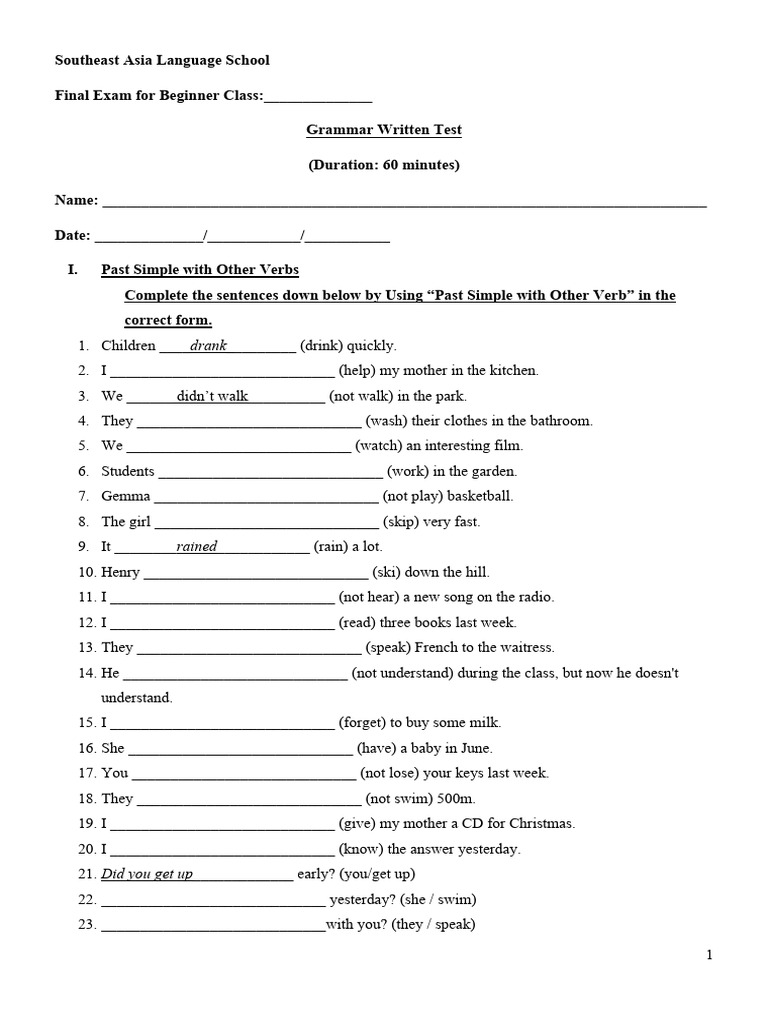Beginner Grammar Exam for Kids | PDF | Languages | Foreign Language Studies
