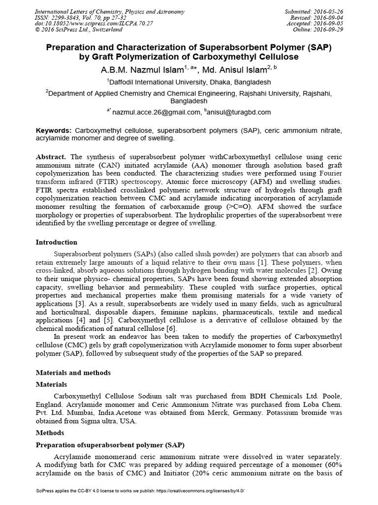 Graft Polymerization of Superabsorbent SAP | PDF | Copolymer | Gel