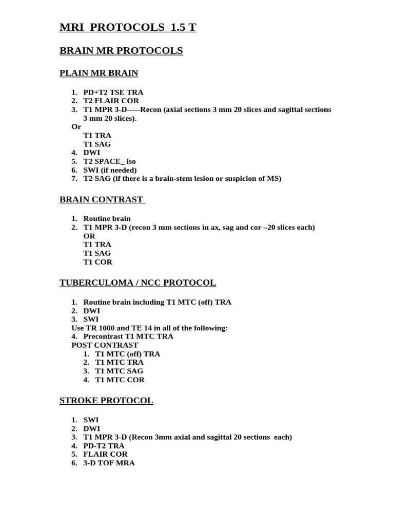 MRI Protocols | PDF | Magnetic Resonance Imaging | Vertebral Column