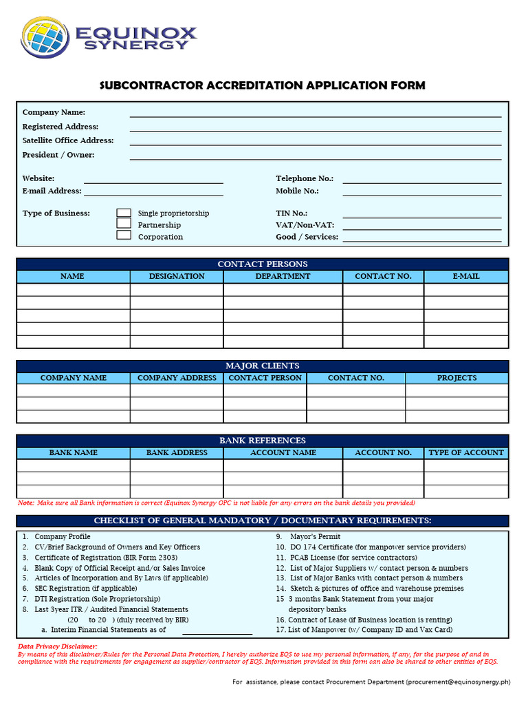 SUBCON ACCREDITATION FORM | PDF | Sole Proprietorship | Business