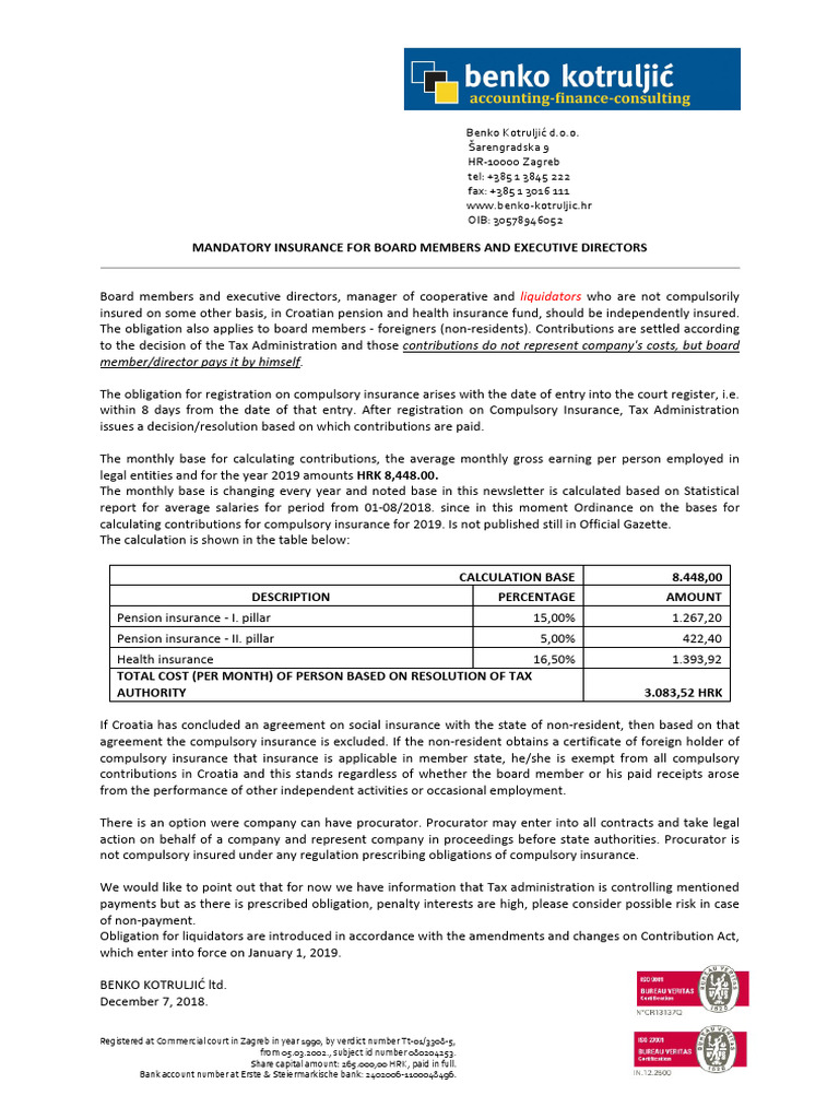 Compulsory Insurance for Board Members | PDF | Insurance | Pension