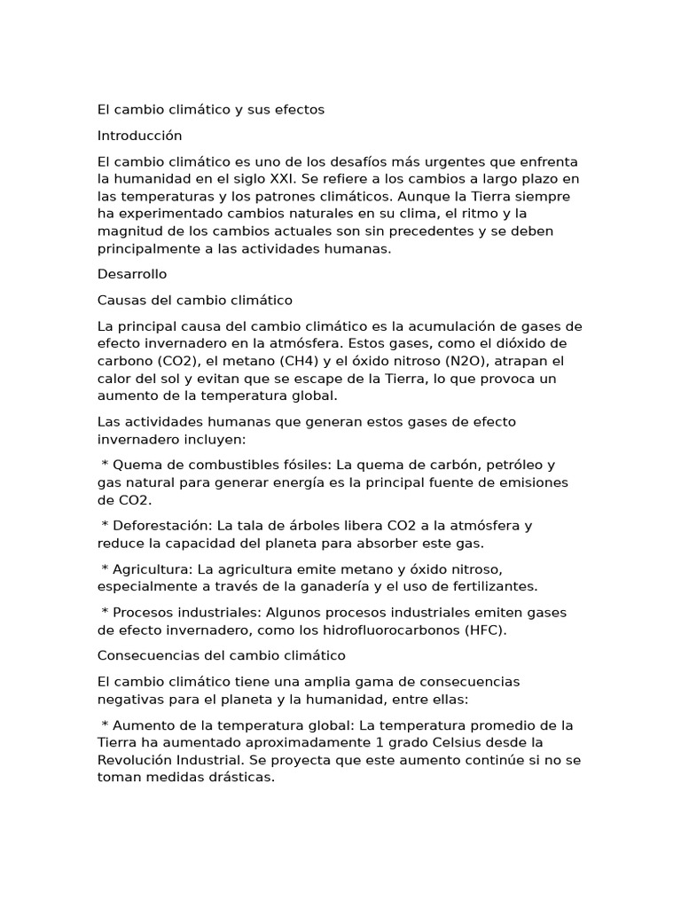 Efectos y soluciones del cambio climático | PDF | Gases de efecto ...