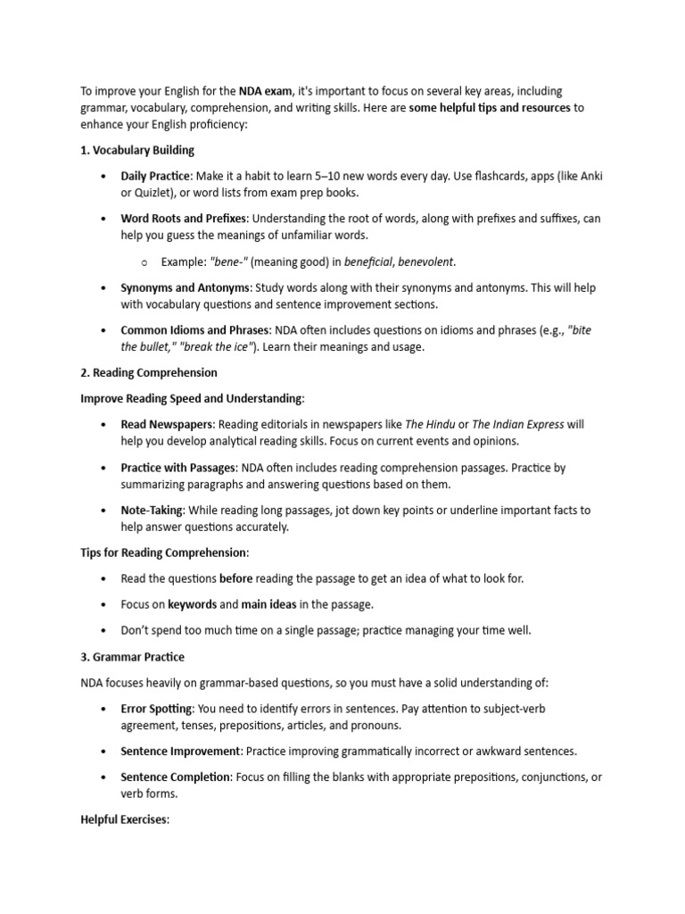 To Improve Your English For The NDA Exam | PDF | Verb | Semantics