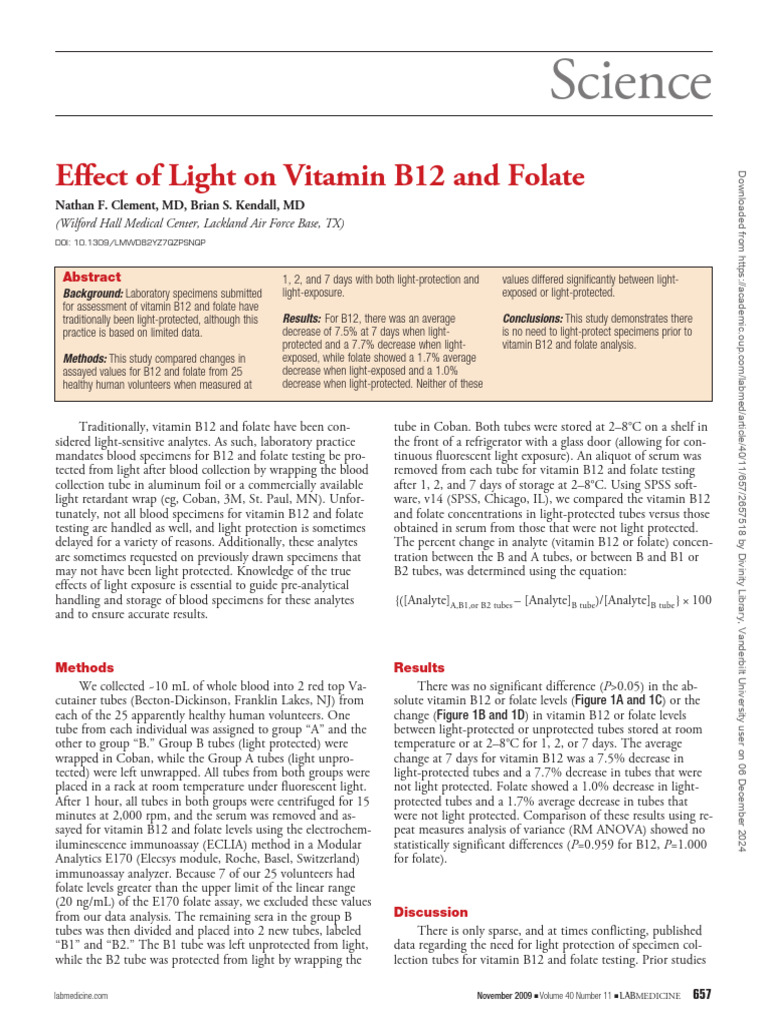 Impact of Light on B12 and Folate Stability | PDF | Quartile | Vitamin B12