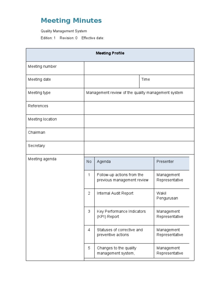 Management Review Meeting Minutes